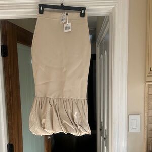 Chic Beige Pencil Skirt with Ruffle Hem